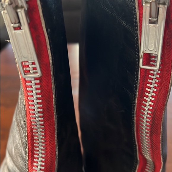 Golden Goose Black Leather Knee-High Riding Boots with Exposed Red Zipper - Picture 4 of 5